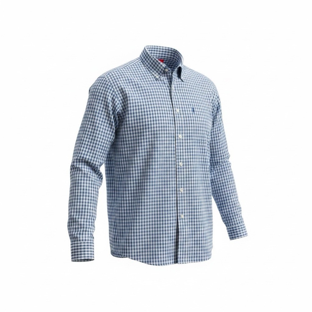 IZOD Shirt Mens XL Blue White Gingham Button Down Long Sleeve Casual Plaid Check